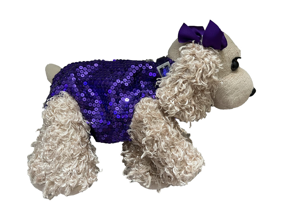 Children's Stuffed Animal Toy Poochie & Co Golden Puppy Purse Purple Sequin